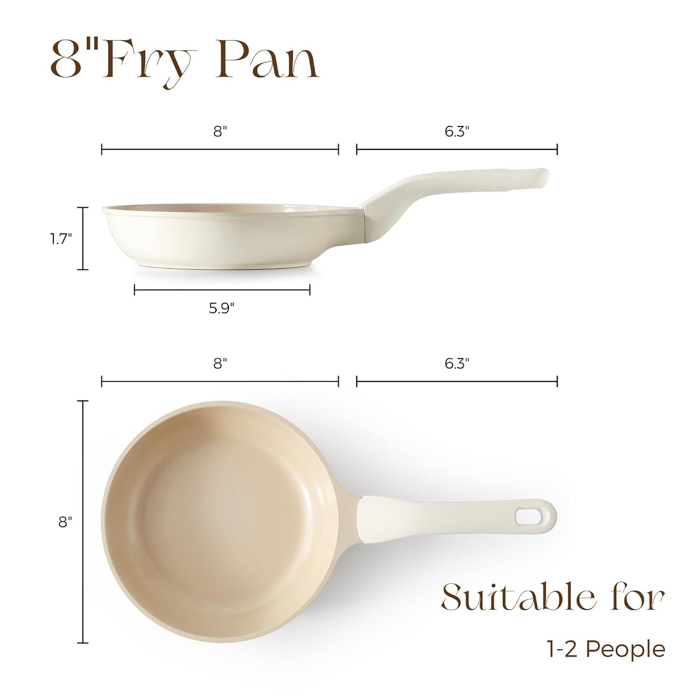 PRICUSIS Nonstick Ceramic Frying Pan, 8/10 Inch Skillet with Stay Cool Handle, Fully Coated, Induction Compatible & Oven Safe, 100% Dishwasher Safe, PTFE PFAS & PFOA Free（8 Inch, Coconut White）