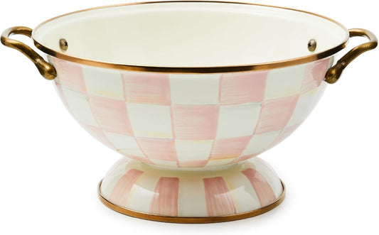 MACKENZIE-CHILDS Enamel Bowl, Serving Bowl for Entertaining, Almost Everything Bowl, Medium, Pink-and-White Rosy Check