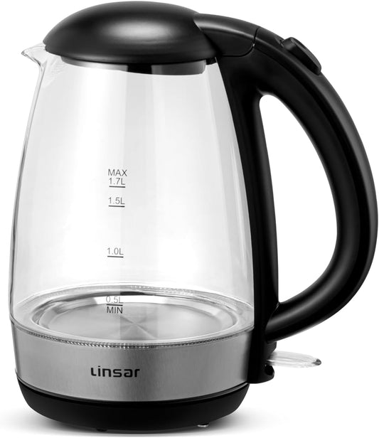 Glass Kettle (Black) for Boiling Water, Hot Water Boiler, Wide Opening & Automatic Shut Off, Easy Clean Wide Opening,Coffee & Tea Kettle