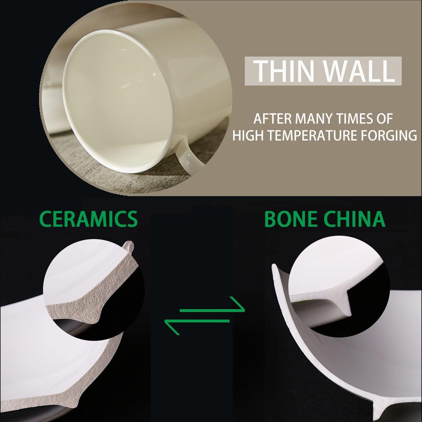 White Thin Over 45% Bone Content Fine Bone China Coffee Mugs 10 oz, Lightweight Porcelain Cups for Espresso Latte Mocha Cappuccino, Luxury Ceramic Tea Cup, Set of 6 Dishwasher Microwave Freezer Safe