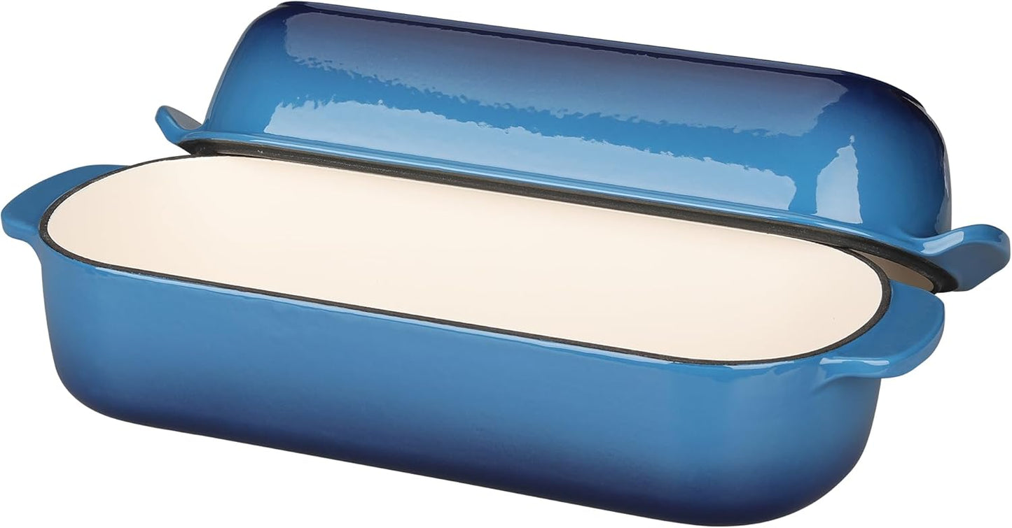 Enameled Cast Iron Loaf Pan with Lid, Dutch Oven Bread pan for Homemade Sourdough Bread Baking, 12.5x5.5 inch, 5qt, Lake Blue