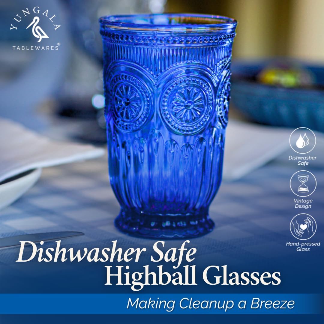 Yungala Cobalt Blue Highball Glasses set of 6 tall drinking glasses for tablesetting with cobalt blue glassware dishwasher friendly made without lead