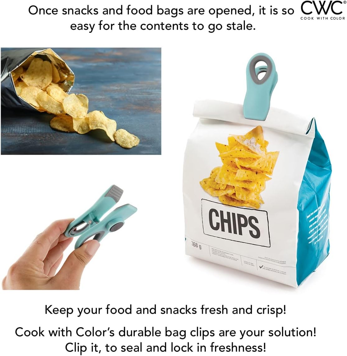 COOK WITH COLOR Bag Clips with Magnet- Food Clips, Chip Clips, Bag Clips for Food Storage with Airtight Seal Grip for Bread Bags, Snack Bags and Food Bags (Blue Ombre, Pack of 10)