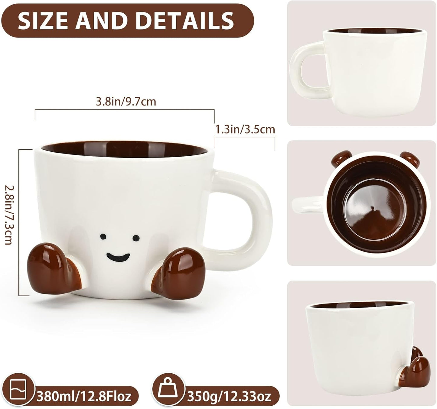 Coffee Mugs,Cute funny Mug For Women, 12.8oz/380ml Unique Ceramic Coffee Tea Cups, Office Mug Gift (chocolate)