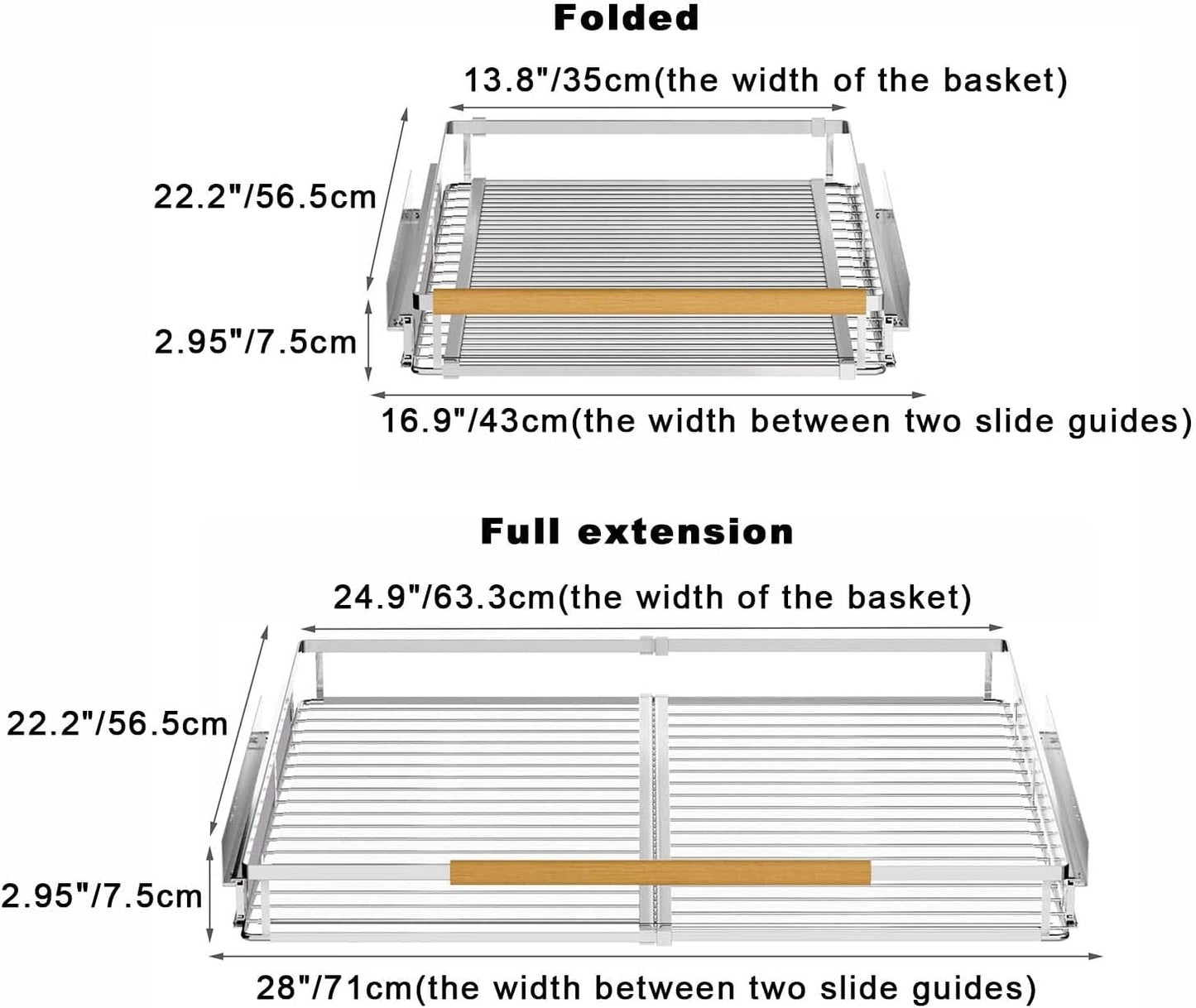 Pull Out Cabinet Organizer Expandable Slide Out Kitchen Cabinet Drawer Heavy Duty Stainless Steel Storage Shelf Rack for Base Cabinet Pantry Closet Under Sink Divider Organization