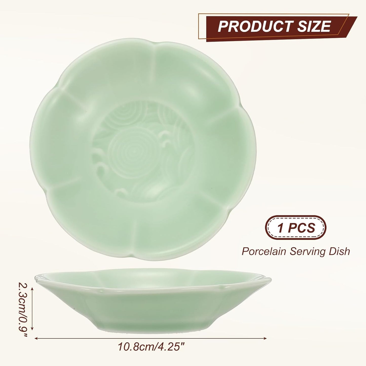 uxcell Porcelain Serving Dish, 4.25 Inch Small Ceramic Candy Plate with Water Pattern Petal Shape Decorative Bowl for Wedding Party Household Living Room Candy Snack Plate, Plum Green