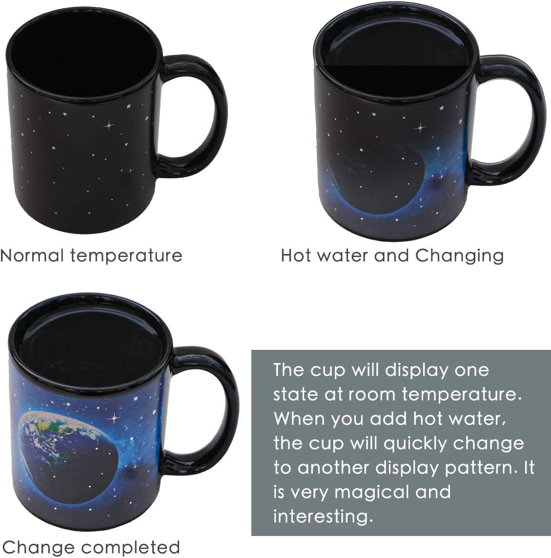 Kmiles Heat Changing Starry Earth Moon Mug Colour Changing Magical Coffee Mug Tea Cup 12 Ounce - Novelty for Xmas Funny Gifts
