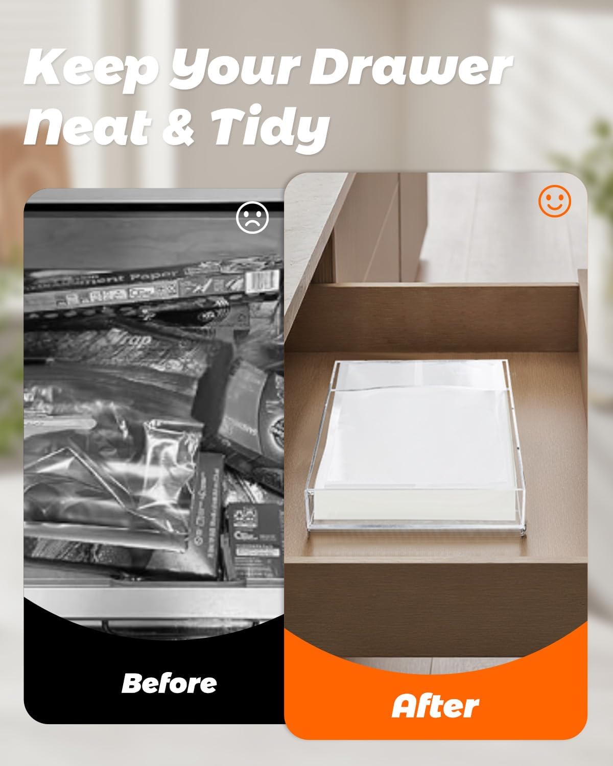 Vacuum Sealer Bags Storage Organizer, Food Saver Bag Organizer for Kitchen Drawer, Clear Acrylic Box for 8"x12" Pre-Cut Sealer Bags (Holds 100pcs, Box Only)