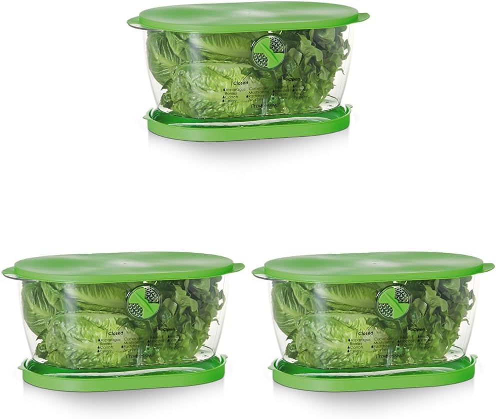 Prep Solutions by Progressive Lettuce Keeper Produce Storage Container, 4.7 Quarts, Green (LKS-06) (Pack of 3)