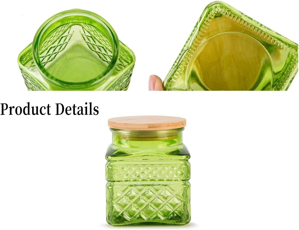 Glass Storage Canister with Airtight Lids, 20.3 oz Candy Jar Cute Jar for Ground Coffee, Tea Bag, Snacks Vintage Decorative Glass Jars for Coffee Bar Kitchen Counter Table