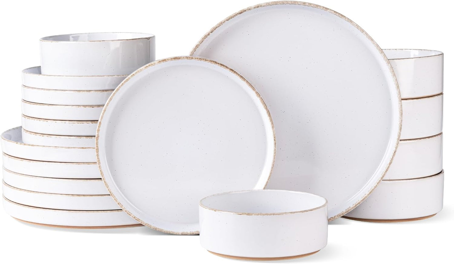 AmorArc Ceramic Dinnerware Sets for 8, 24 Pieces Handpainted Plates and Bowls Set with Rustic Terracotta Underside, Scratch Resistant Stoneware Dishes Set, Dishwasher & Microwave Safe