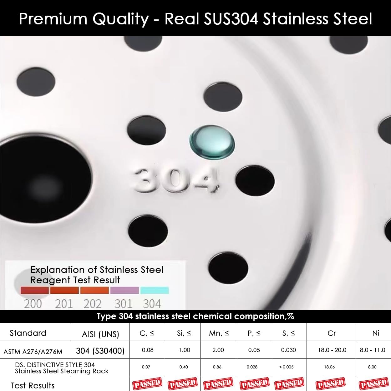 DS. DISTINCTIVE STYLE Steamer Rack 304 Stainless Steel Steaming Rack Steam Tray with Removable Legs for Steamer Cookware Instant Pressure Cooker Multi-functional Steamer Basket (Silver - 26cm)