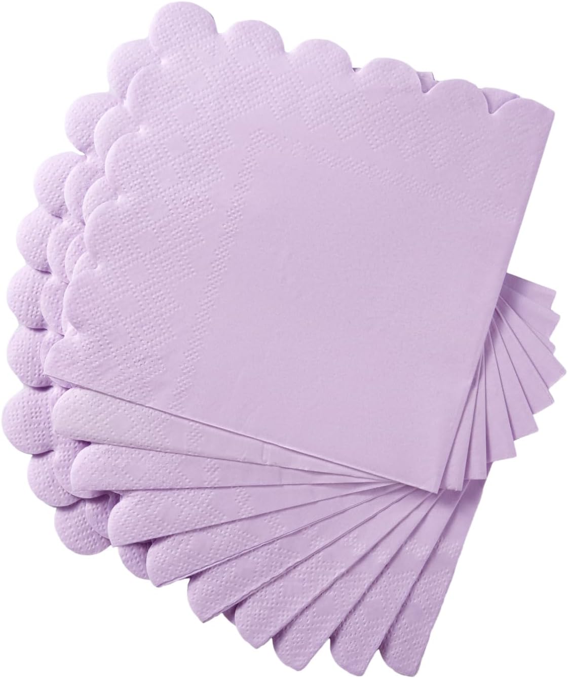 100 Pack Cocktail Napkin 2-Ply Scalloped Edged Dessert Napkins Folded 5 x 5 Inches Disposable Napkins for Dinner Wedding Birthday Party Bridal Anniversary Reception Event (Purple)