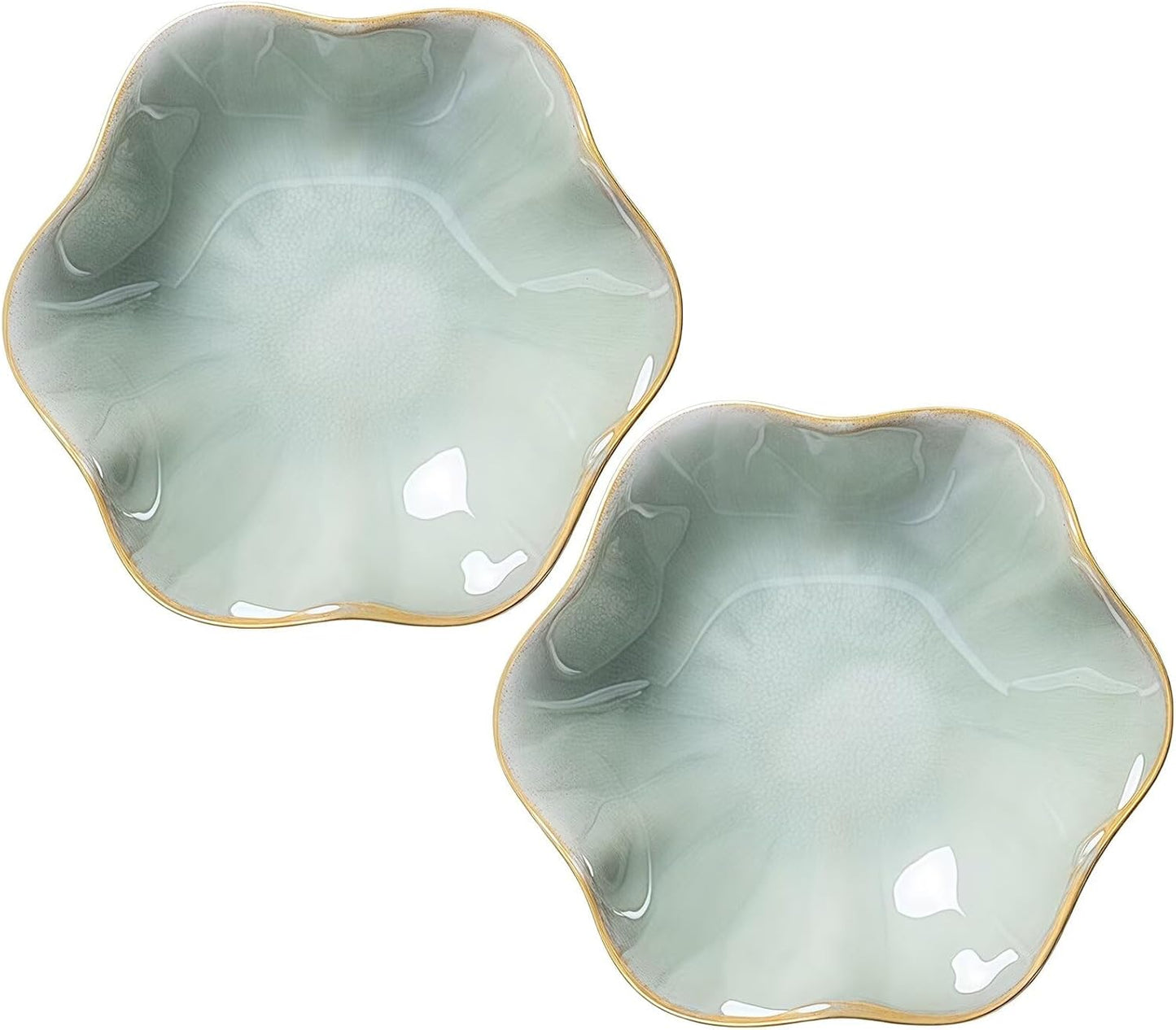 2Pcs Ceramic Jewelry Dish - Lotus Leaf Shape, for Ring Holder Necklace Small Key, Suitable for Mother Friend Sister, Gifts for Women, Cute Plate Trinket Tray, Home Decor (Green-2PCS)