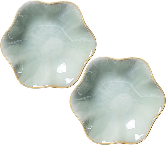 2Pcs Ceramic Jewelry Dish - Lotus Leaf Shape, for Ring Holder Necklace Small Key, Suitable for Mother Friend Sister, Gifts for Women, Cute Plate Trinket Tray, Home Decor (Green-2PCS)