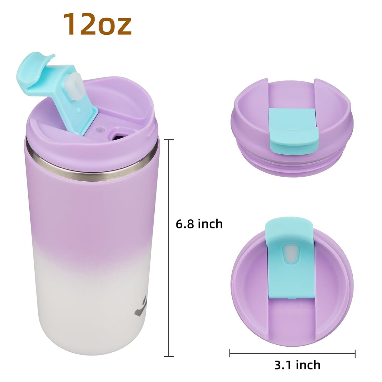 Tumbler with Lid, 12 oz Travel Coffee Mug Double Wall Vacuum Stainless Steel Thermal Metal Cup Insulated Water Bottle,PurpleWhite