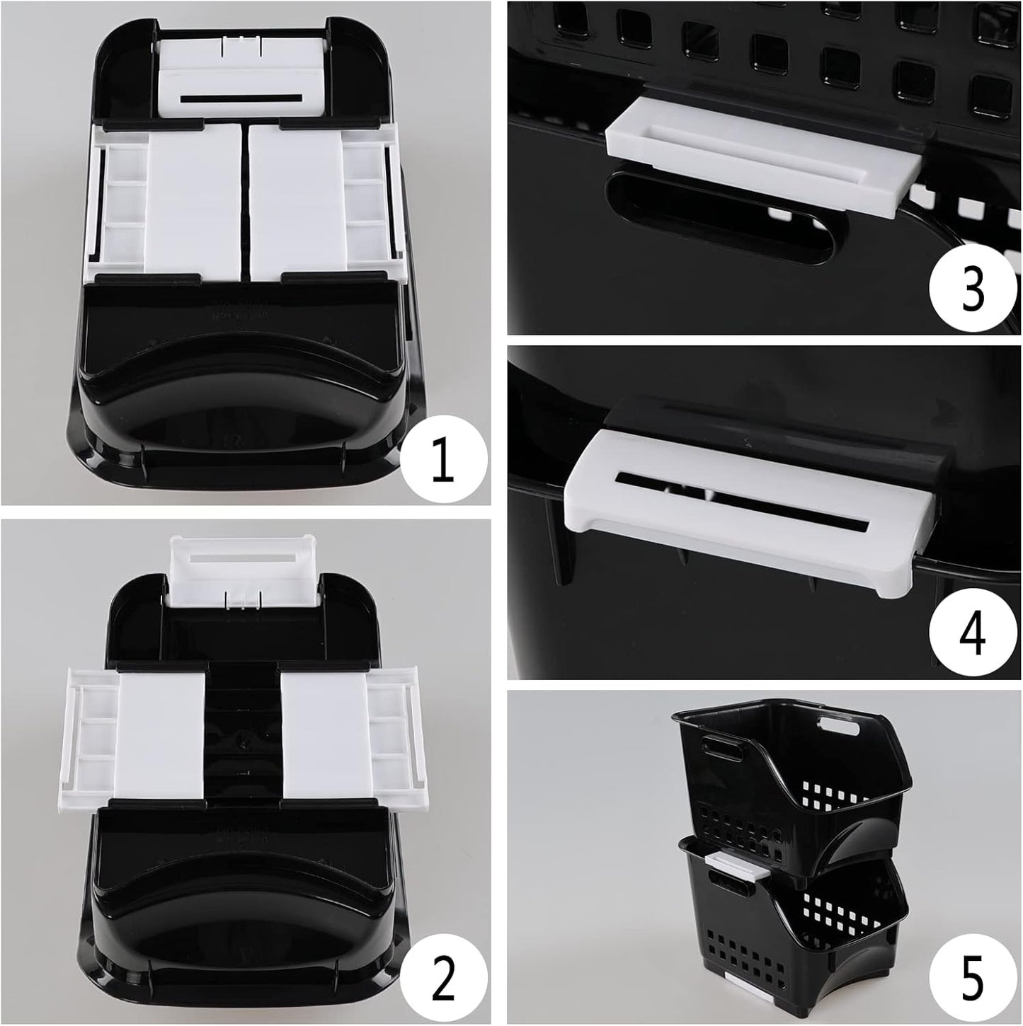 3-Pack Plastic Stacking Bins, Stackable Storage Basket, Black