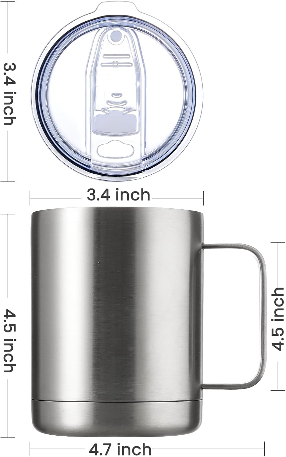 MEWAY 12oz Coffee Mug With Handle 2 Pack Bulk,Stainless Steel Insulated Travel Tumblers With Sliding Lid,Double Wall Vacuum Camping Cup for Hot & Cold Drinks Tea (Sliver,Set of 2)