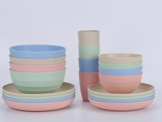 LuckyZone Wheat Straw Reusable Cup (12 oz) - Unbreakable Drinking Glasses Sets of 6 - Dishwasher Safe Tumbler - Lightweight, BPA Free and Eco friendly (6Pcs/Beige)