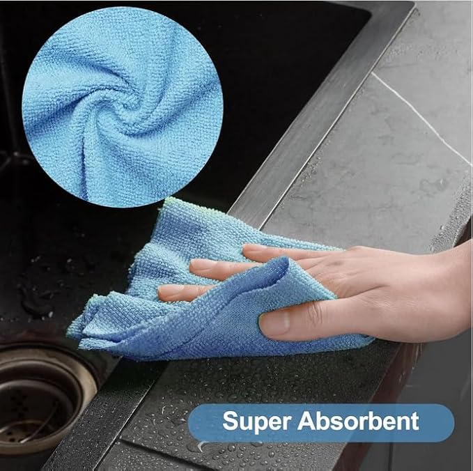 Microfiber Cleaning Cloth Roll, 20 Pack Reusable Tear Away Towels, 9.8" x 9.8", Cleaning Supplies Dish Rags Ultra Absorbent and Lint Free Cleaning Rags Towels for Car, House, Kitchen, Blue