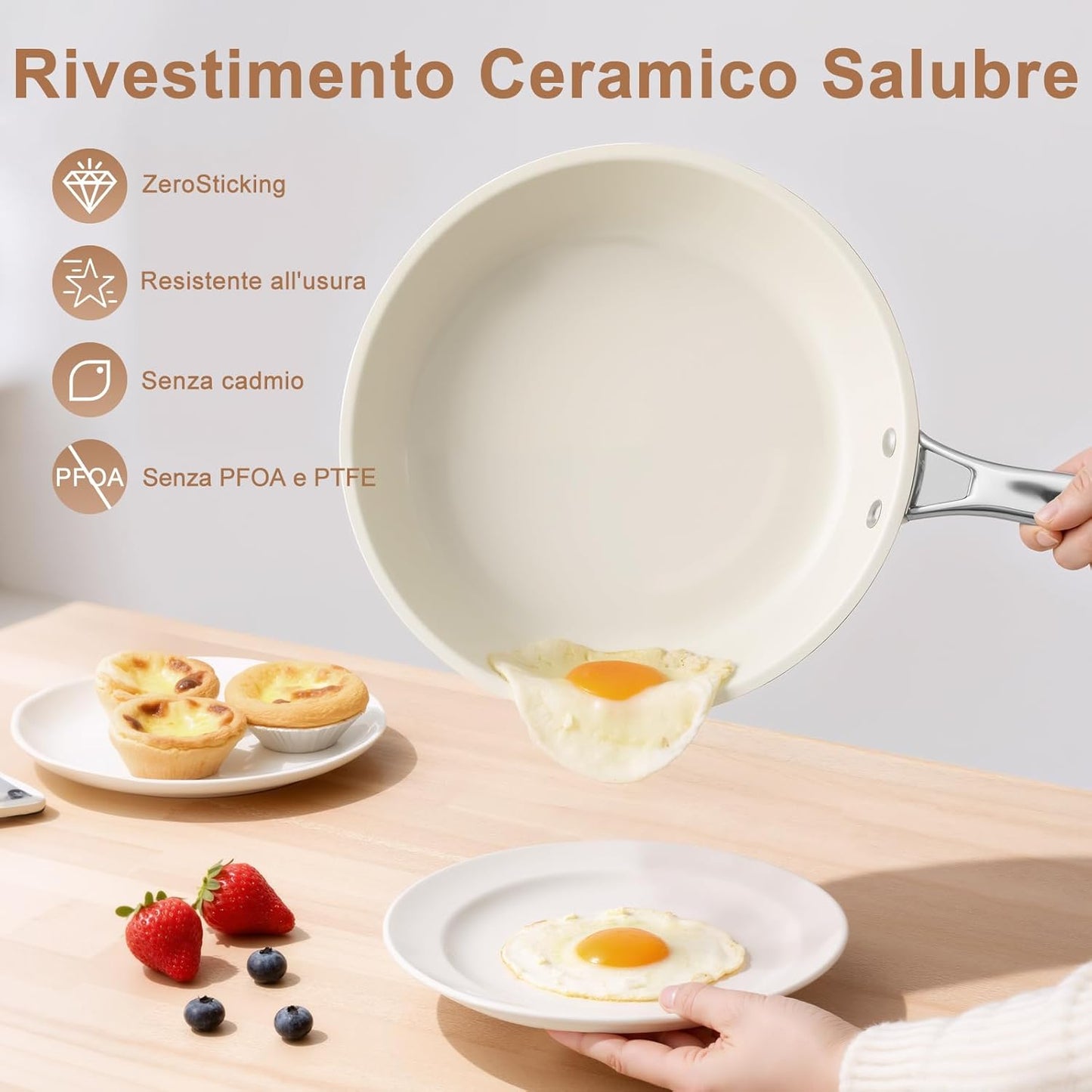 8.5 Inch Ceramic Nonstick Frying Pan Skillet - PFAS-Free, Non-Toxic, Oven Safe & Induction Ready, Aluminum Cookware with Stainless Steel Handle