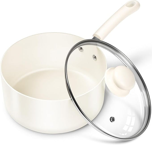 MICHELANGELO Nonstick Sauce Pan Sets, Ceramic Saucepan with Lid, Multipurpose Pot with Lid, Non-Toxic Saucepans, Induction Compatible, 3QT, White