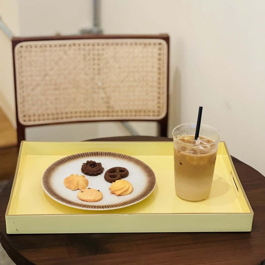 Zosenley Decorative Tray, Rectangular Plastic Tray with Handles, Modern Vanity Tray and Serving Tray for Bathroom, Kitchen, Ottoman and Coffee Table, 15.6" x 10.2"(Light Yellow)