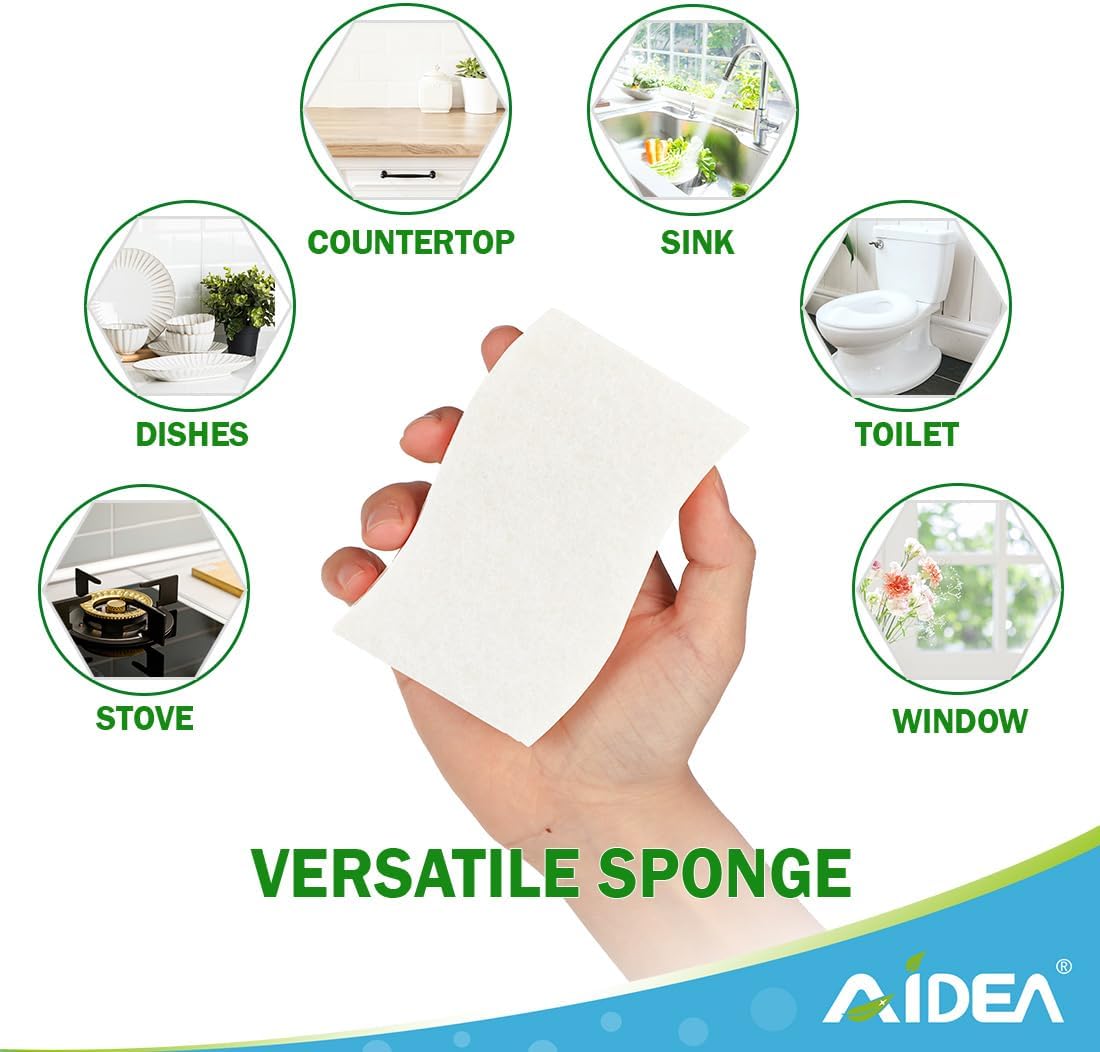 AIDEA Non-Scratch Scrub Sponge-24Count, Sponges Kitchen, Natural Sponge for Non-Stick Cookware, Cellulose Sponges for Dishes, Cleaning Power for Kitchen, Bathroom, Household
