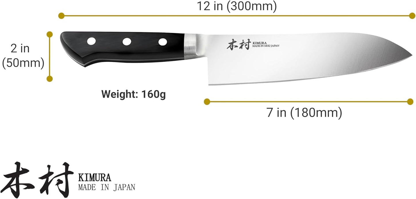 Kimura Santoku Knife, [Made in Japan], 7 inch Professional Chef Knife, Ultra Sharp High Carbon Molybdenum Stainless Steel Kitchen Knives, Chefs Knives with Ergonomic Handle - Japanese Chef's Knife