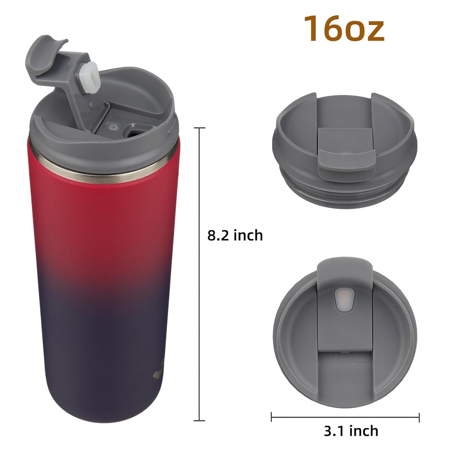 Tumbler with Lid, 16 oz Travel Coffee Mug Double Wall Vacuum Stainless Steel Thermal Metal Cup Insulated Water Bottle,Rosy Red