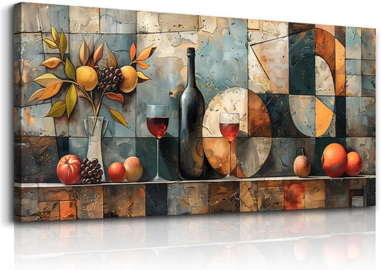 KELIYUAN Large Wall Art For Kitchen Wall Decor For Living Room Restaurant Pub Decorations Wine Glass Wall Painting Still Life Abstract Pictures Canvas Artwork Dining Mural Home Decoration 72x32 In