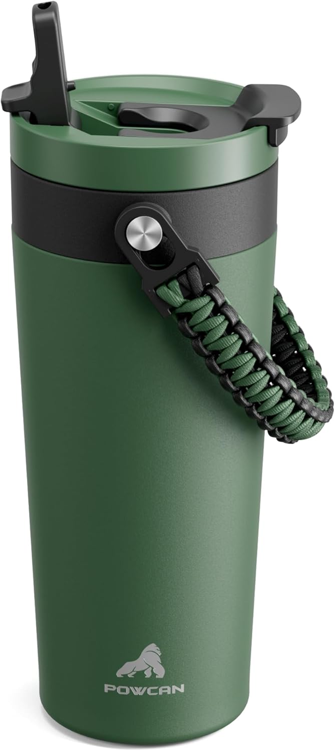 24 oz Insulated Coffee Mug for Gifts: 2-in-1 Straw Flip Lid, Keep Cold 24H, Fit in Car Cupholder, Leakproof, Stainless Steel Coffee Tumbler with Handle for Work, Travel, Camping and Home (Forest)