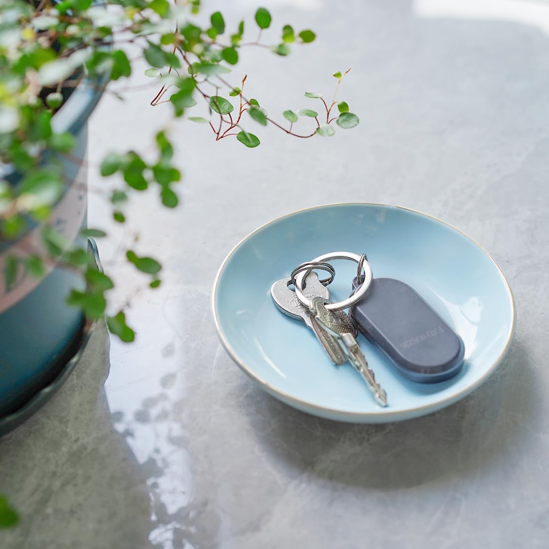 4.75" Ceramic Jewelry Tray, Small Ring Dish Holder Trinket Tray, Catch All Trays for Ring Earring Necklace Key, Christmas Gifts for Women Girls (Light Blue)