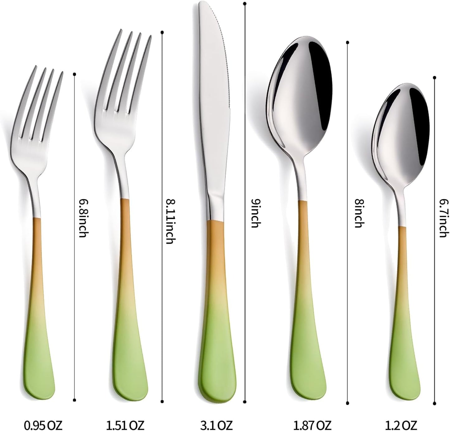 20-Pieces Color Silverware Sets for 4,Green and Orange Handle Stainless Steel Cutlery Set, Include Forks Spoons and Knives Set, Dishwasher Safe Utensil Sets for Home Restaurant