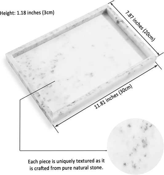 Yew & Tulip Natural Marble Vanity Tray, Nature White Marble with Spots Serving Tray for Bathroom, Kitchen, Vanity, Home Decor, Wedding etc. (12" x 8" x 1.2")