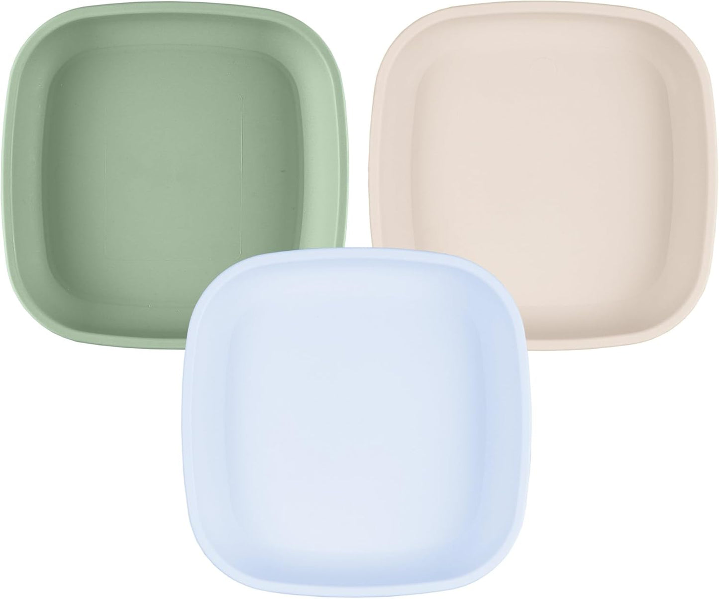 Re-Play Toddler Plates - 22 Oz. Deep-Walled Flat Kids Plates - Dishwasher & Microwave Safe - Made in USA - Set of 3-7.37" x 7.37" x 1.25" - Beach Baby