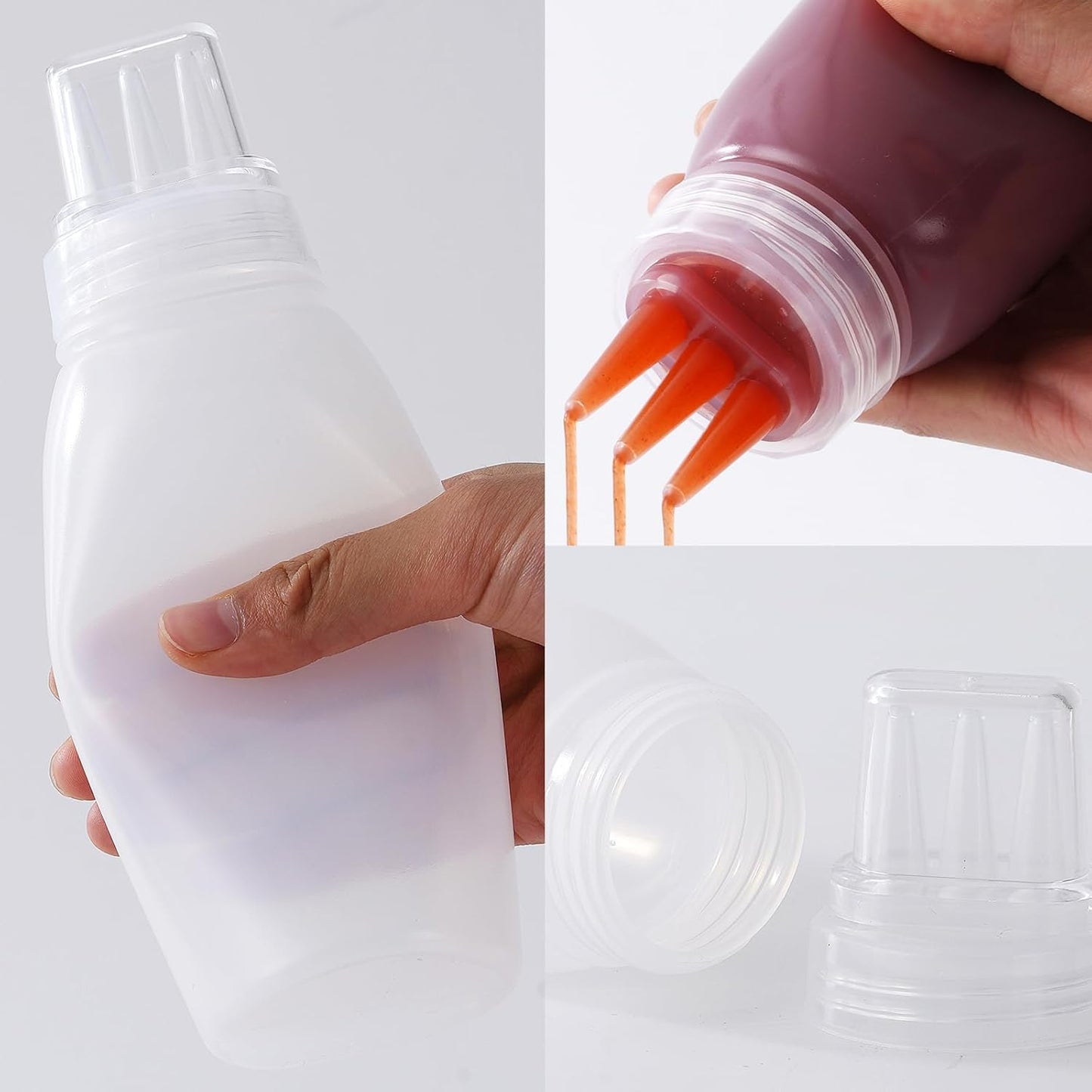 3 Hole Squeeze Bottles for Sauces Plastic Condiment Squeeze Bottles Ketchup Dispenser Salad Dressing Container Squirt Kitchen Squeeze Bottles for Oil BBQ Paint Pancake Art 3 Pcs 13oz/380ML