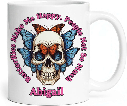 Awesome Personalized Name Butterflies Make Me Happy Coffee Cups, Customized Animal Travel Cup Presents For Animal Lovers, Custom Great Butterfly Keepsake Mug For Child On Occasion