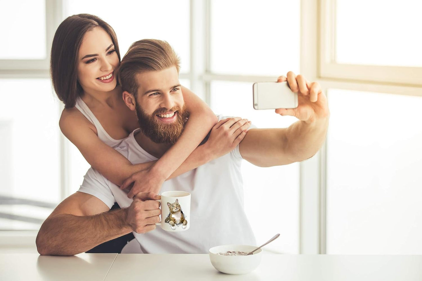 Pondering Tabby Cat Coffee Mug - Ceramic Funny Coffee Mug - Perfect Cat Lover Gift - Cute Novelty Coffee Mug Present - Great Birthday or Christmas Surprise for Friend or Coworker, Men and Women (15oz)