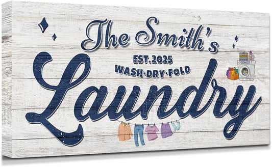 IPIC - Personalized Laundry Room Sign, Custom Canvas Wall Art with Family Name, Rustic Home Decor Printed Acid-Free Cotton Canvas for Business and Home, Made in USA and Ready to hang for Laundry Decor