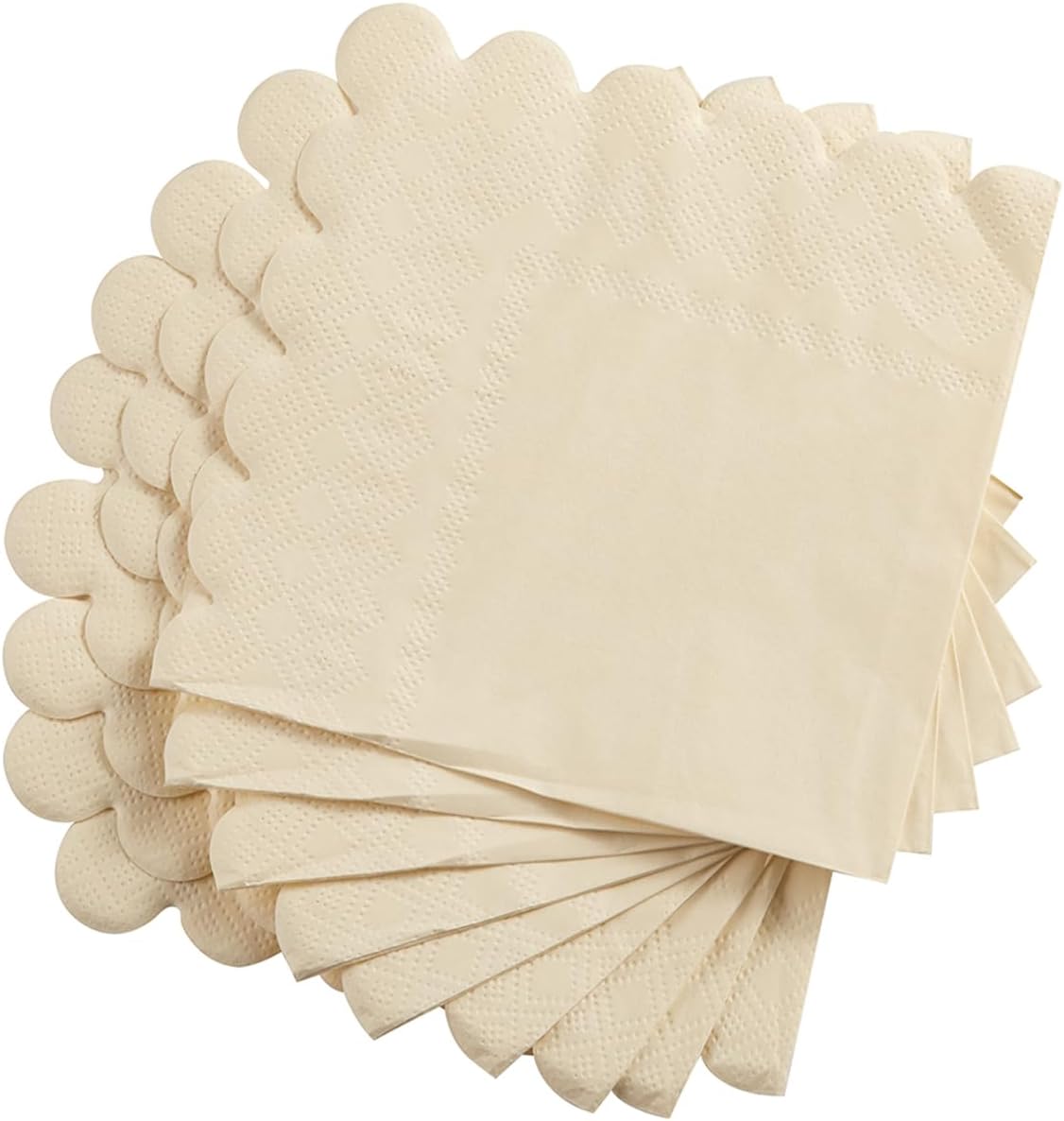 100 Pack Cocktail Napkin 2-Ply Scalloped Edged Dessert Napkins Folded 5 x 5 Inches Disposable Napkins for Dinner Wedding Birthday Party Bridal Anniversary Reception Event (Milky-White)