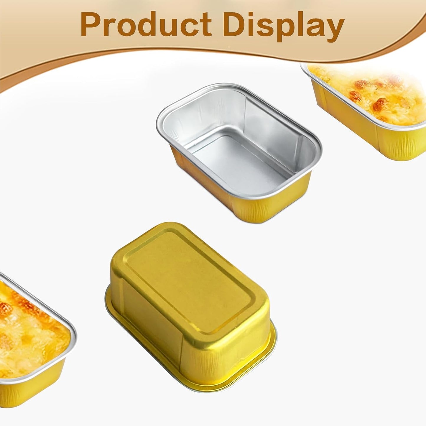 mini loaf pans with lids and spoons 50 Pack,5.5 oz Rectangle mini individual cake tins Disposable Small Aluminum Foil Baking pans(50, Gold)