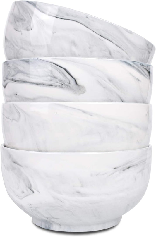 Bosmarlin Marbling Ceramic Bowl Set of 4, 33 Oz, Dishwasher and Microwave Safe (33 Oz, B-Grey Marbling)