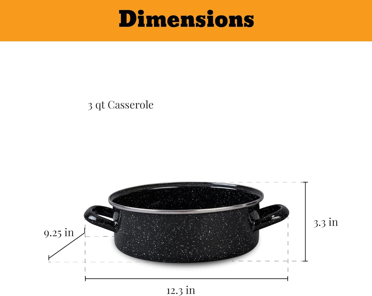 Granite Ware 3-Piece Cookware Set, 8 Qt Stock Pot & 3 Qt Casserole w/Glass Lid, Speckled Black