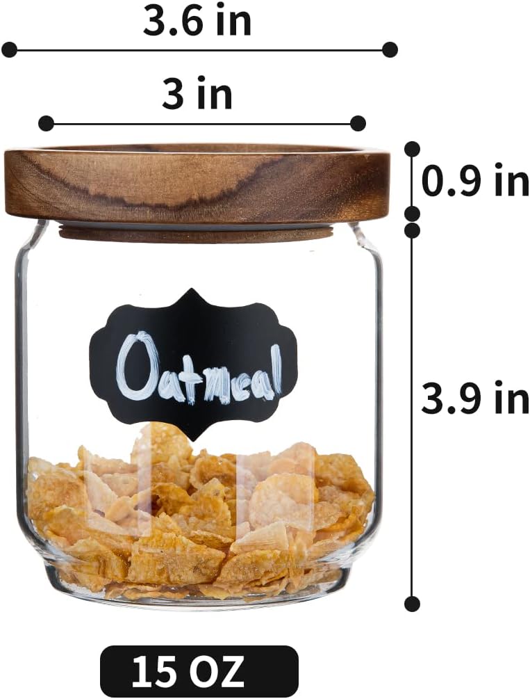 Small Glass Jars with Wood Lids Set of 2, 15 OZ Storage Container with Airtight Lid for Coffee Bean, Sugar, Nuts