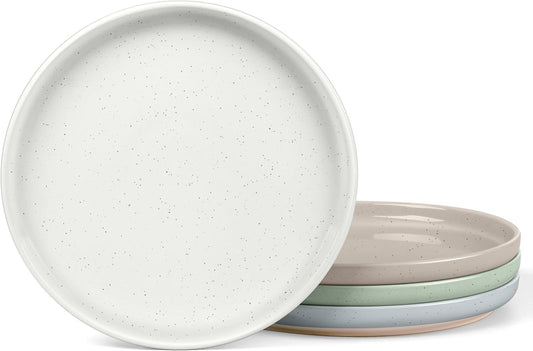 LIANYU Dinner Plates Set of 4, 10.5 Inch Large & Round Porcelain Dinner Plates, Stoneware Dishes Set for Serving Salad, Dessert, Appetizer, Oven, Microwave & Dishwasher Safe, Stackable, Four-color