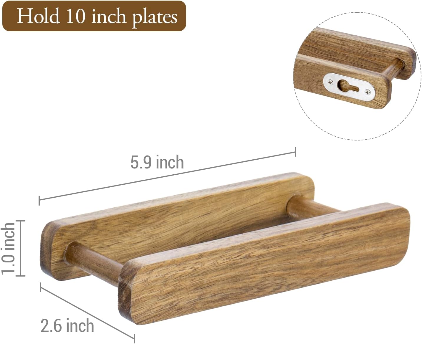 MyGift Natural Acacia Solid Wood Single Plate Hanger Display Rack, Mid Century Style Wall Mounted Decorative Platter Fine China Collectible Dish Holders, Holds 8 to 10 Inch Plates, Set of 2