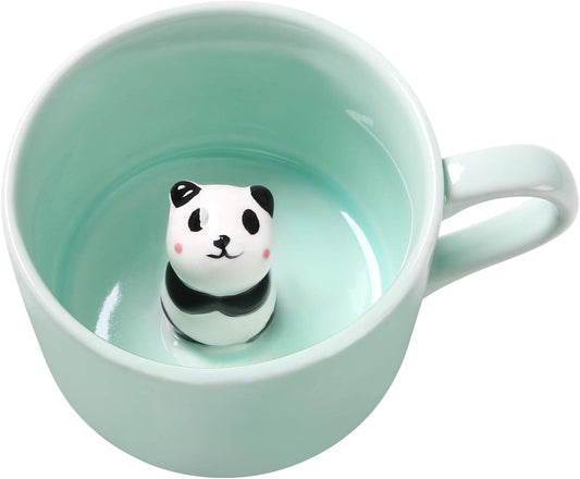 Surprise 3D Coffee Mug Animal Inside 8 oz with Panda,Cute Cartoon Handmade Ceramics Cup,Christmas Birthday Surprise for Friends Family or Kids (Panda)