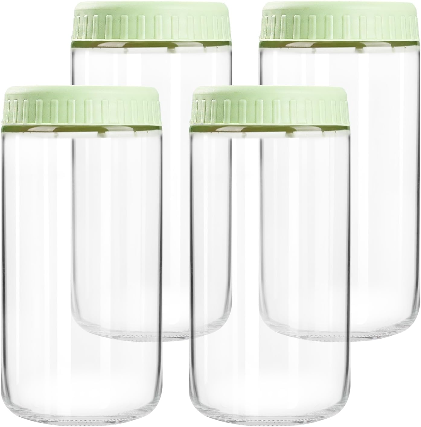 Overnight Oats Containers with Lids, 24oz Glass Jars with Lids 4 pcs, Light Green, Wide Mouth Mason jars for Salad, Yogurt, Snacks, Meal Prep