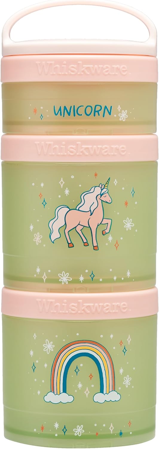 Whiskware Stackable Snack Containers for Kids and Toddlers, 3 Stackable Snack Cups for School or Travel, Unicorn(Pack of 1)